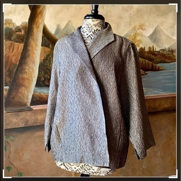 ✨🌟Eileen Fisher Silk Textured Gunmetal Jacket ✨XL